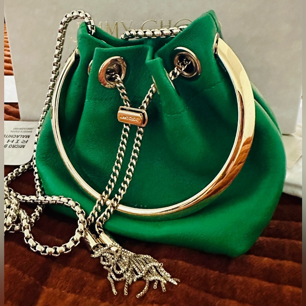 Jimmy Choo Micro Bon Bon bag, color Malachite.